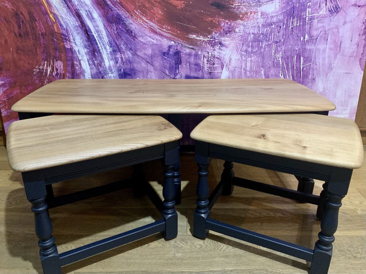 Navy and Wood Nesting Tables
